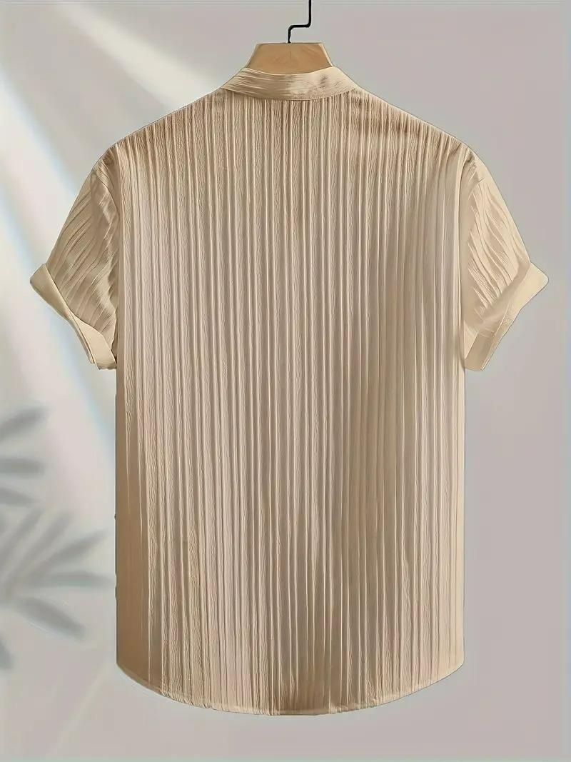 Stylish Men’s Solid Retro Shirts – Short Sleeves, Mandarin Collar, Pack of 3