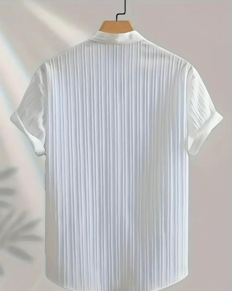 Stylish Men’s Solid Retro Shirts – Short Sleeves, Mandarin Collar, Pack of 3