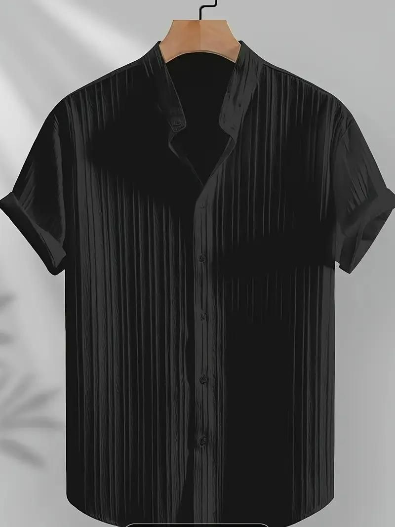 Stylish Men’s Solid Retro Shirts – Short Sleeves, Mandarin Collar, Pack of 3