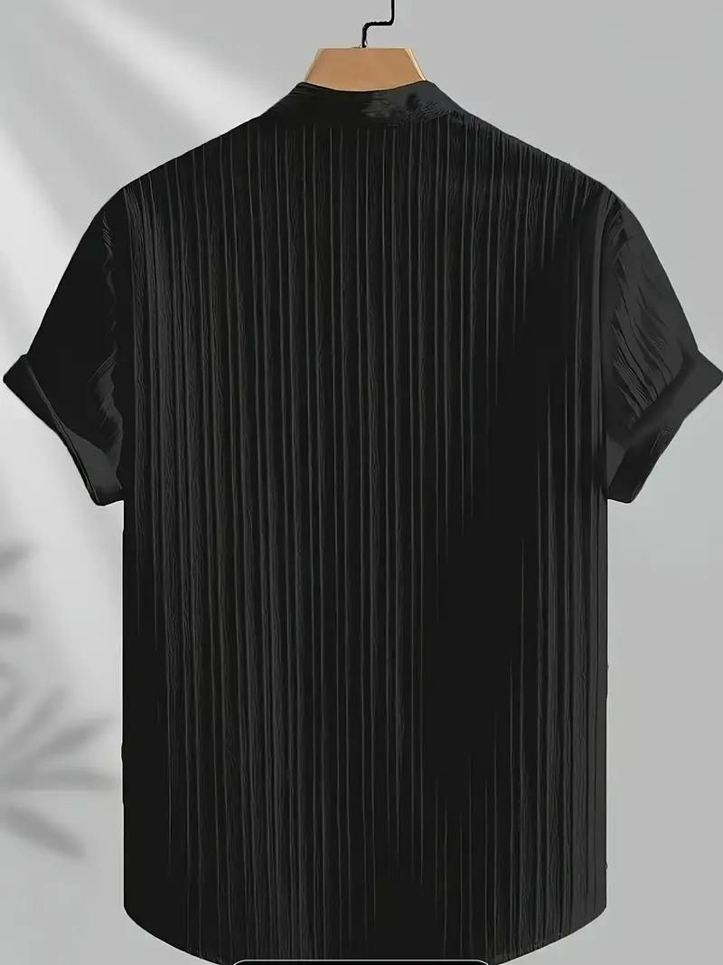 Stylish Men’s Solid Retro Shirts – Short Sleeves, Mandarin Collar, Pack of 3