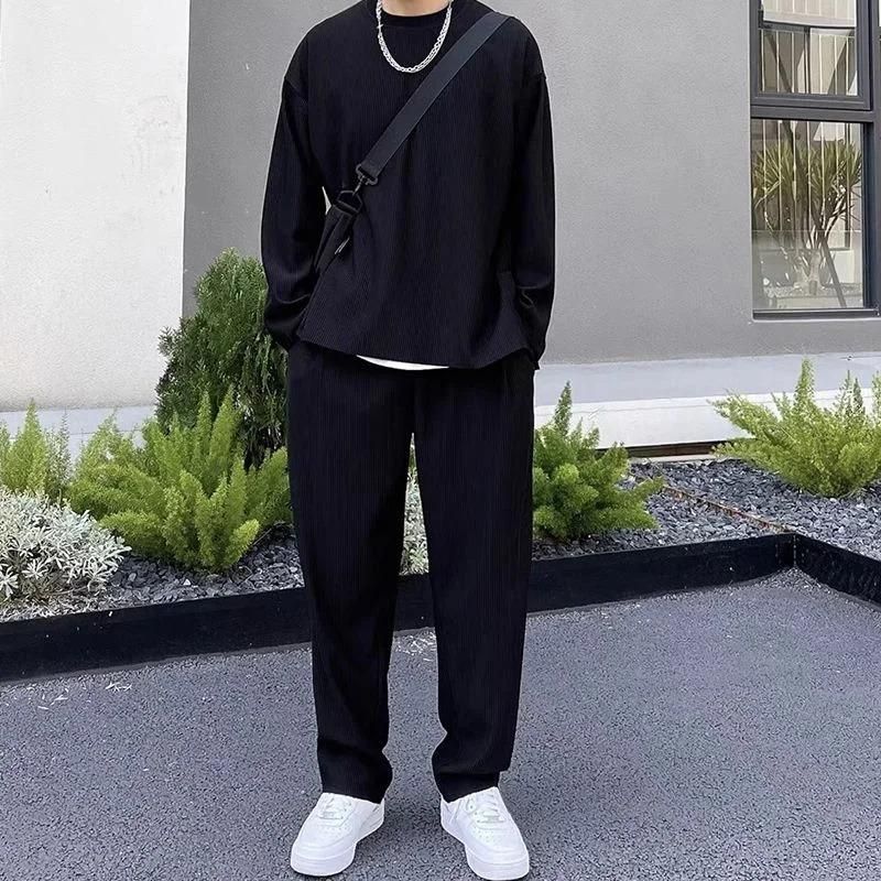 Men's Solid Round Neck Co-ord Set – Black (T-Shirt & Track Pants)