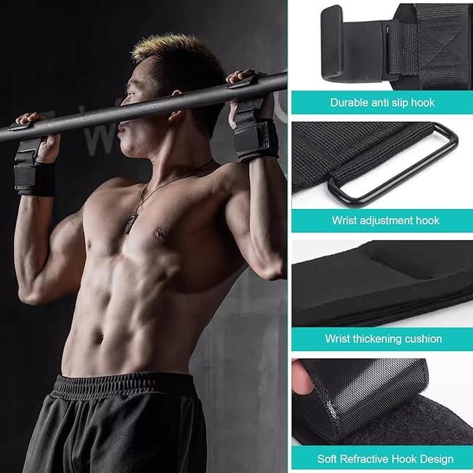 Premium Steel Hook Weight Lifting Hand Grips (Pair)